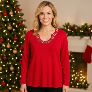 Vintage Fashion Bug Jeweled Neckline Blouse Holiday New Year’s Cozy Cabincore 3X